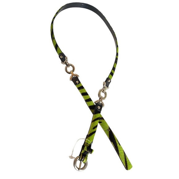 Carlisle Vintage Skinny Black Green Zebra Calf Hair Leather Fashion Belt Sz M - Picture 2 of 10
